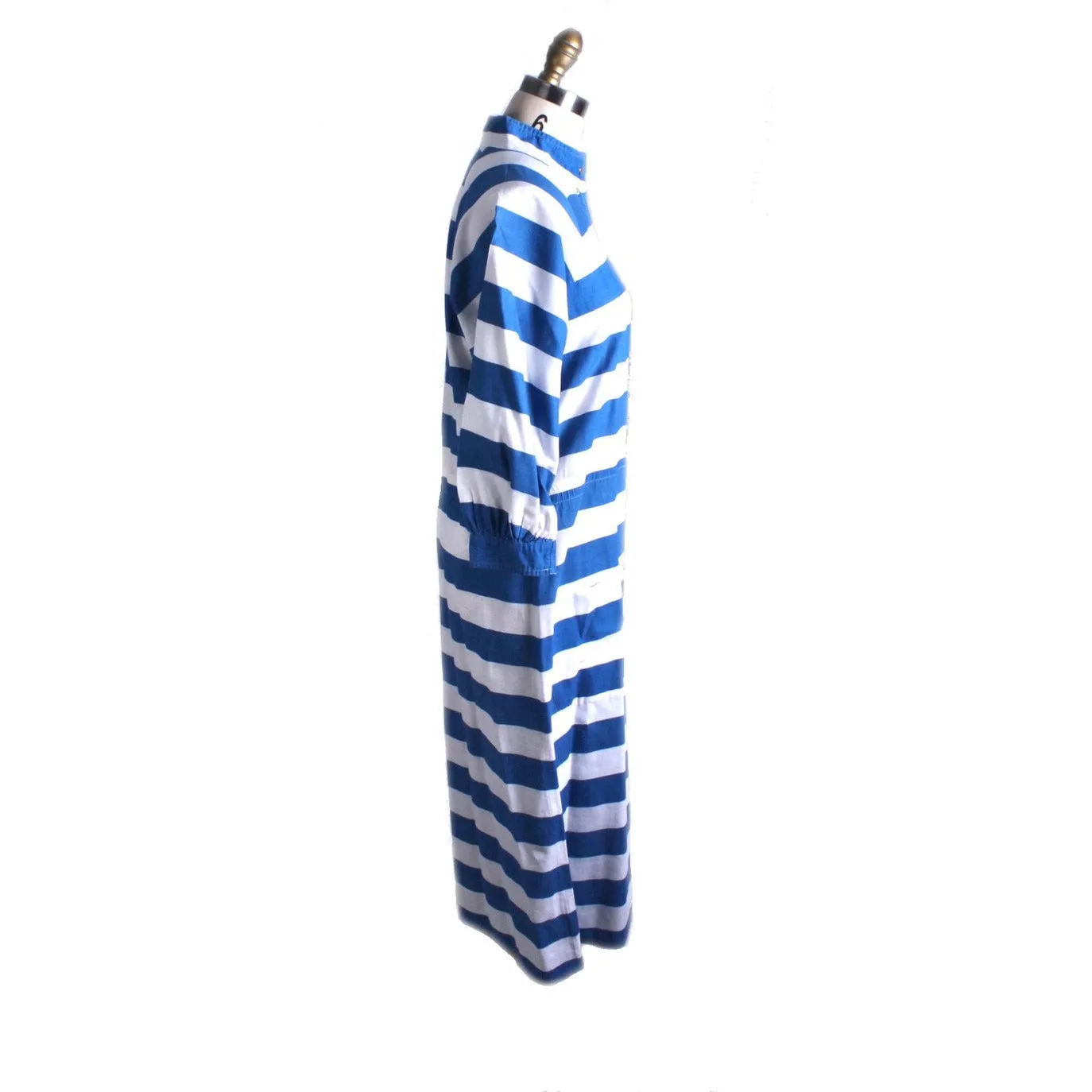 Vintage Vuokko Cotton Dress Blue & White Stripes Womens XS/S Snaps Coat-Dress