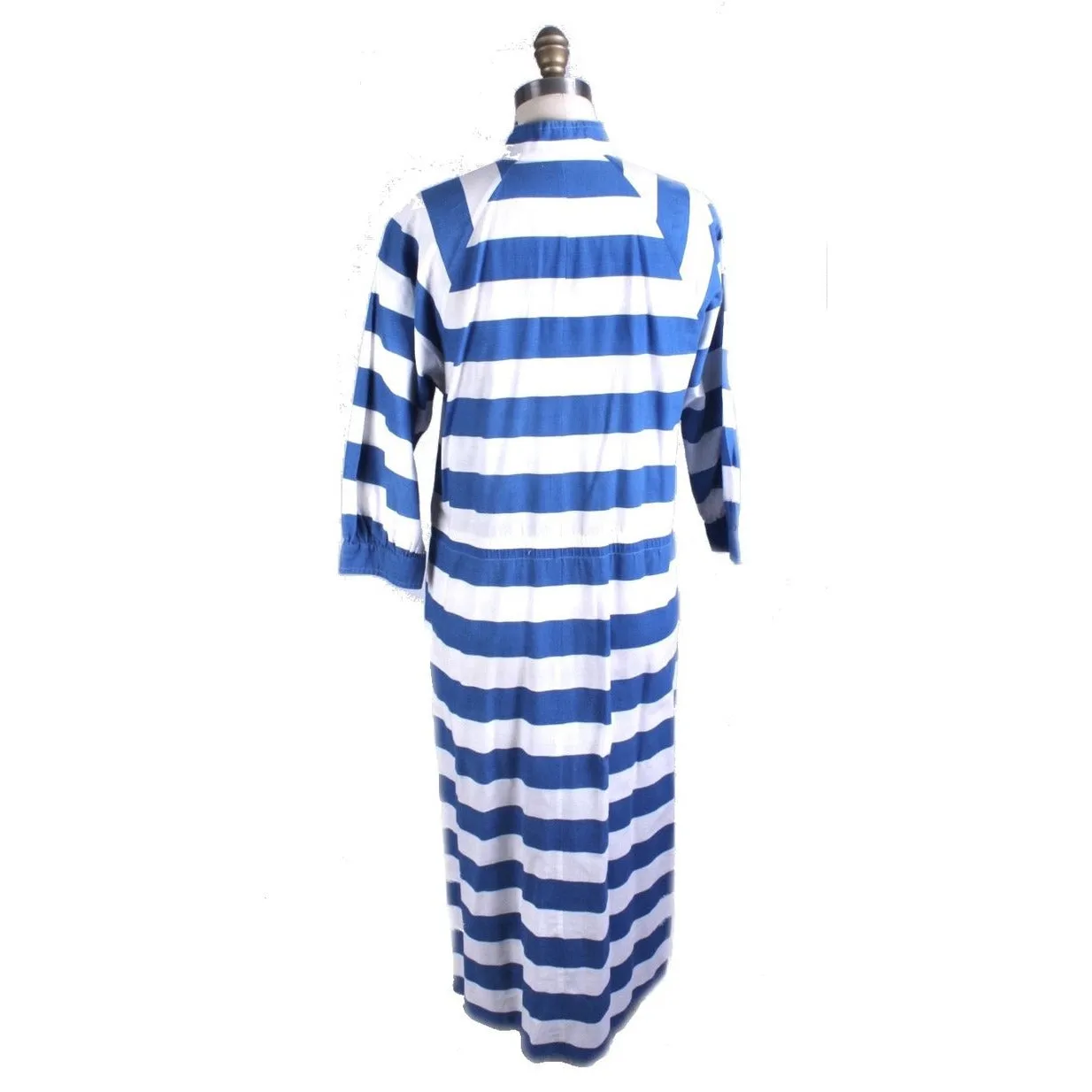 Vintage Vuokko Cotton Dress Blue & White Stripes Womens XS/S Snaps Coat-Dress