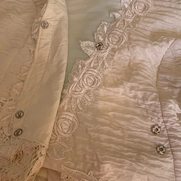 Vntg Cachet by Bari Protas Ivory Victorian crochet embroidered beaded Blazer 10