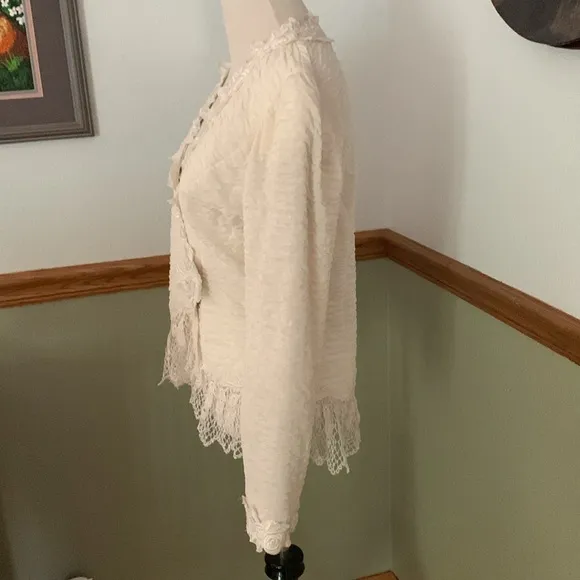 Vntg Cachet by Bari Protas Ivory Victorian crochet embroidered beaded Blazer 10