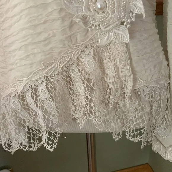 Vntg Cachet by Bari Protas Ivory Victorian crochet embroidered beaded Blazer 10