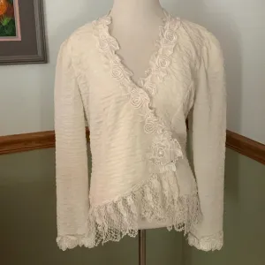 Vntg Cachet by Bari Protas Ivory Victorian crochet embroidered beaded Blazer 10