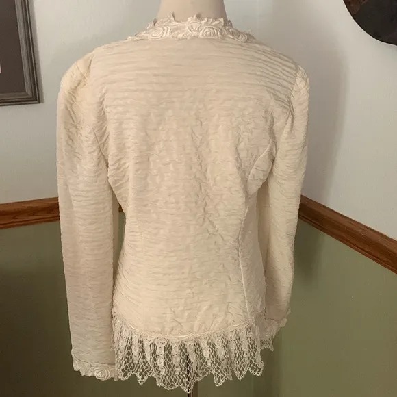 Vntg Cachet by Bari Protas Ivory Victorian crochet embroidered beaded Blazer 10