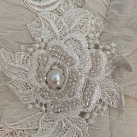Vntg Cachet by Bari Protas Ivory Victorian crochet embroidered beaded Blazer 10