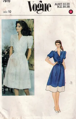 Vogue 7970 Womens Puff Sleeved Blouson Dress with Pockets 1980s Vintage Sewing Pattern Size 10 Bust 32.5 inches UNCUT Factory Folded