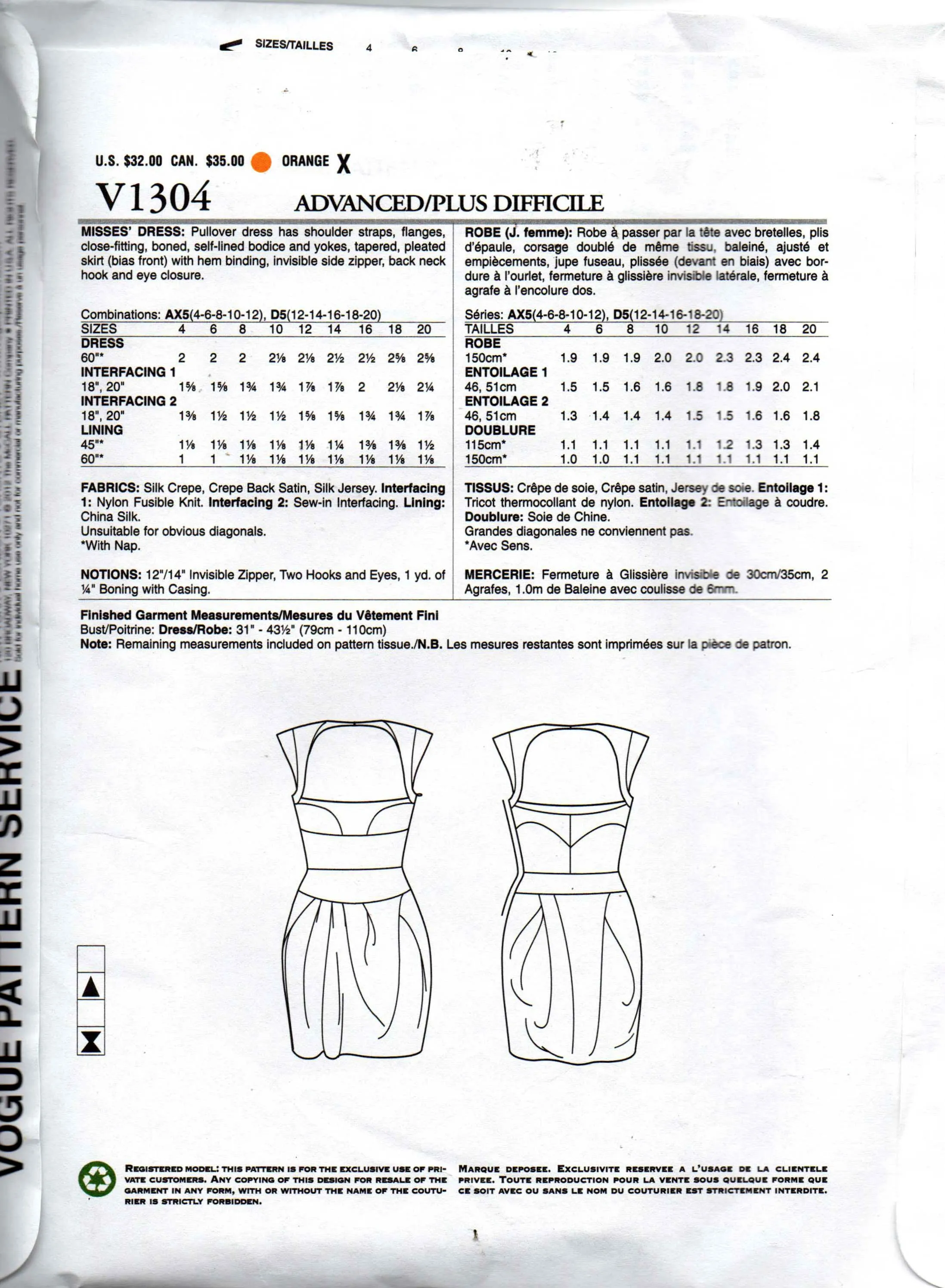 Vogue American Designer 1304 LIALIA Womens Evening Dress with Boned Bodice & Cutout Back Out Of Print Sewing Pattern Size 12 - 20 UNCUT Factory Folded
