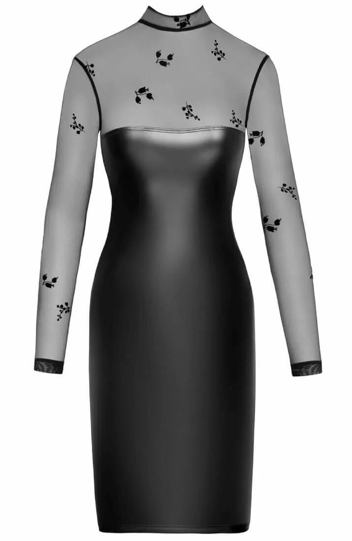 Wet look X sheer mesh pencil dress - Symphony Of Desire