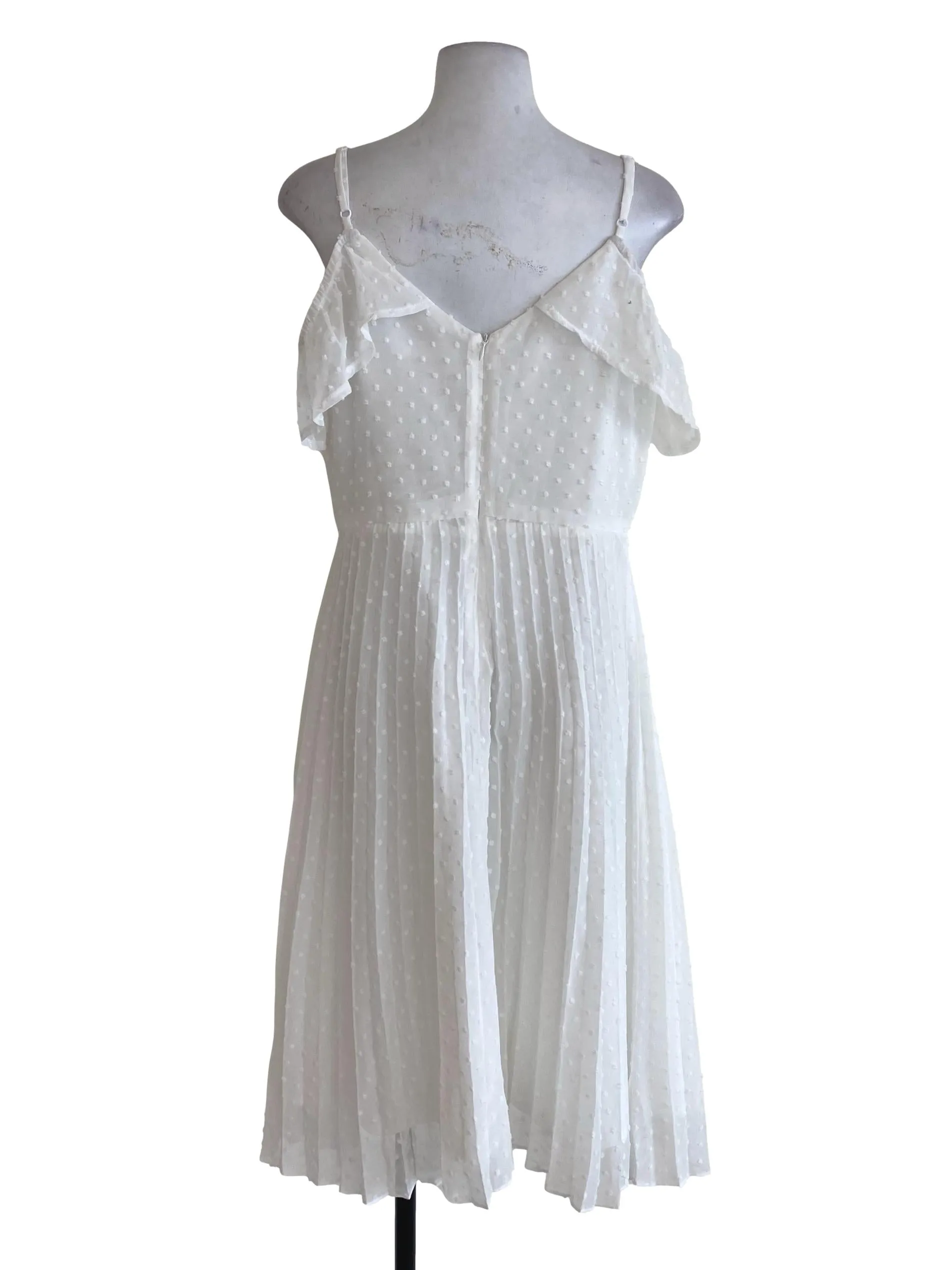 White Half Pleated Blouson Dress