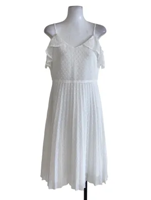 White Half Pleated Blouson Dress