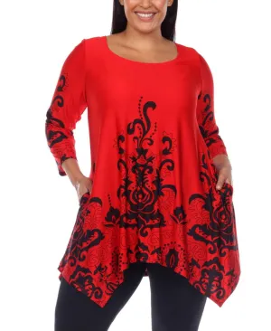 White Mark Plus Size Yanette Handkerchief Hem Tunic Top with Pockets PS1301Y
