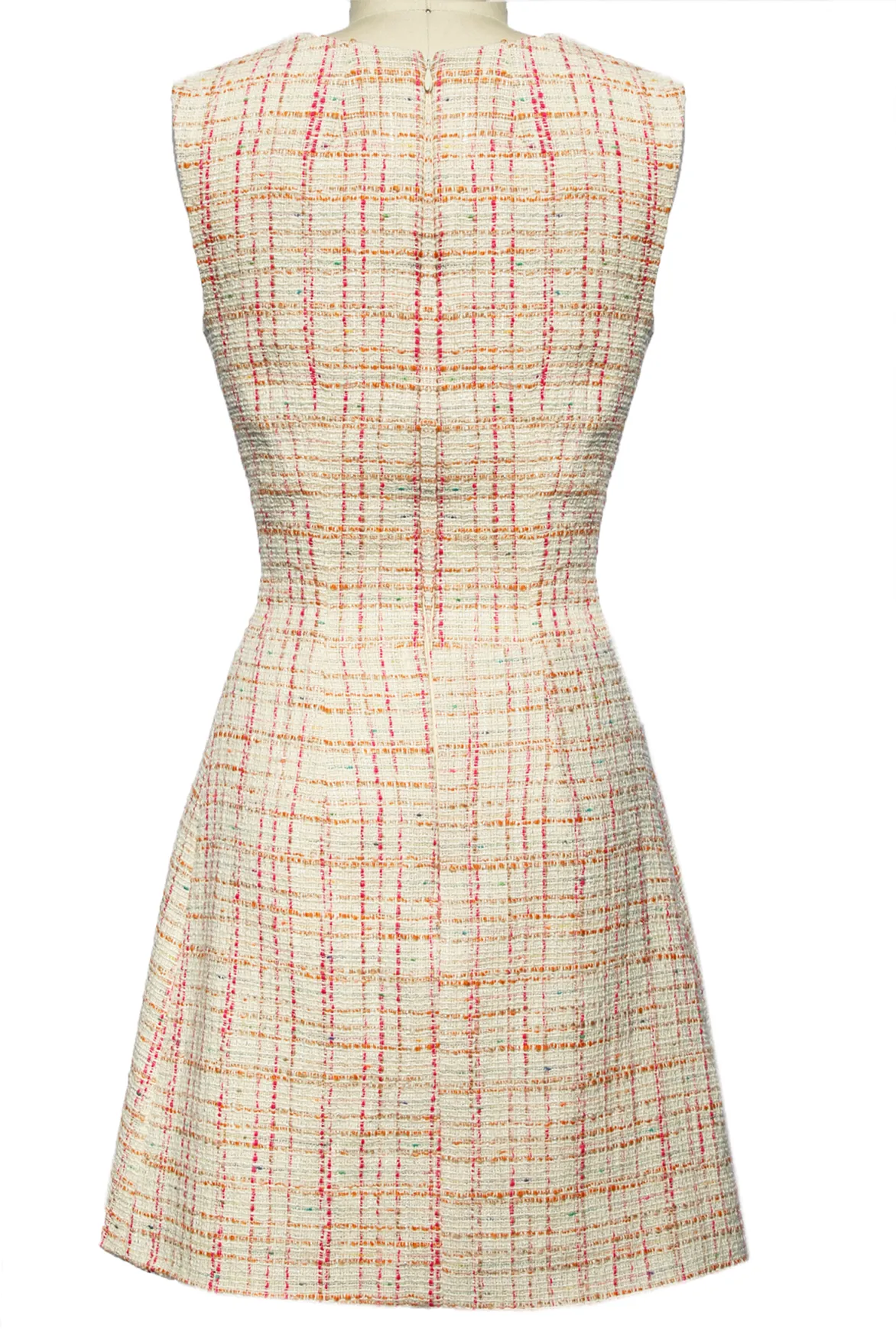 White, Pink and Orange Tweed Dress with Pockets