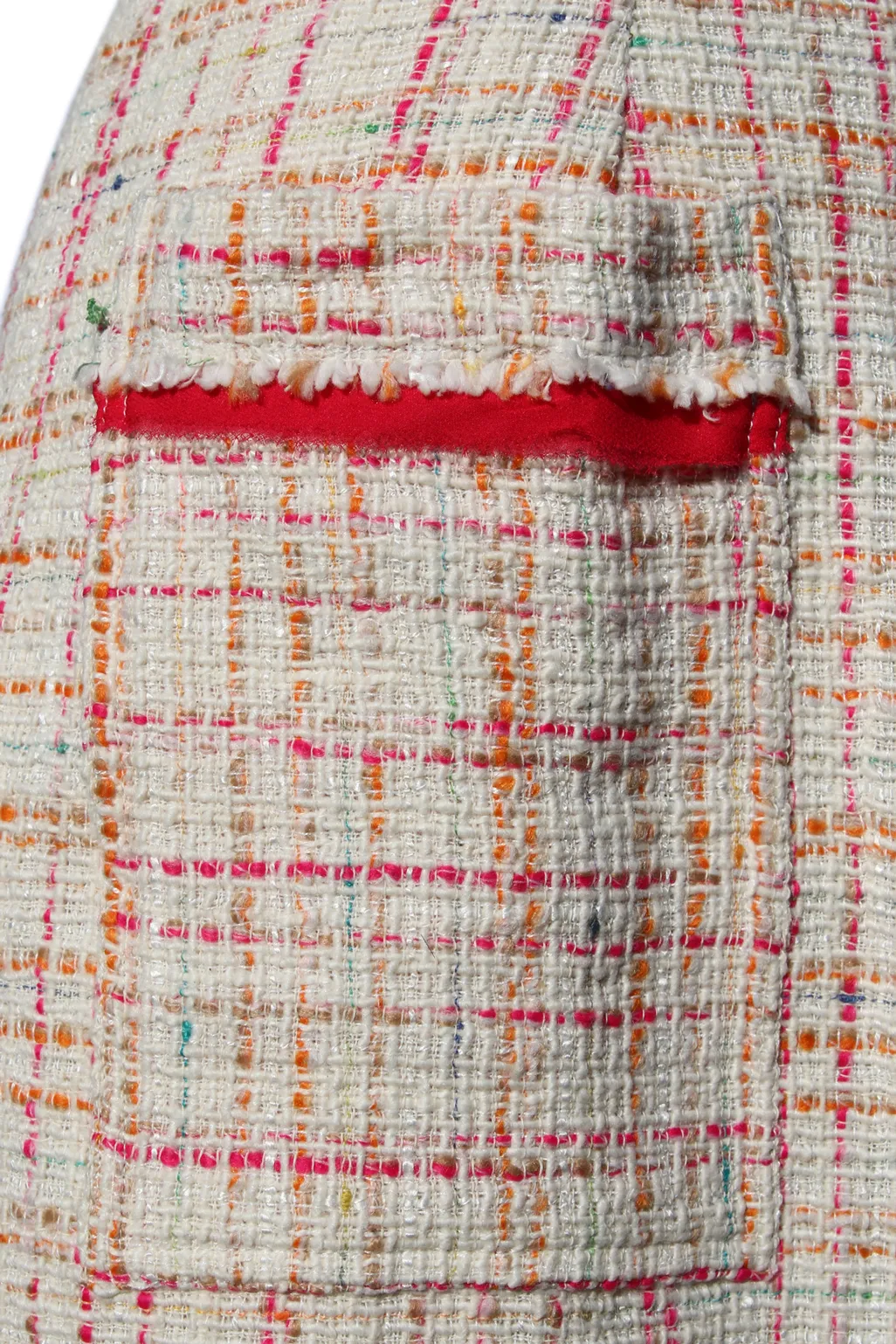 White, Pink and Orange Tweed Dress with Pockets