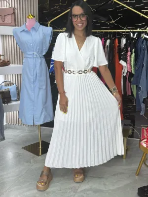 White Pleated  Dress
