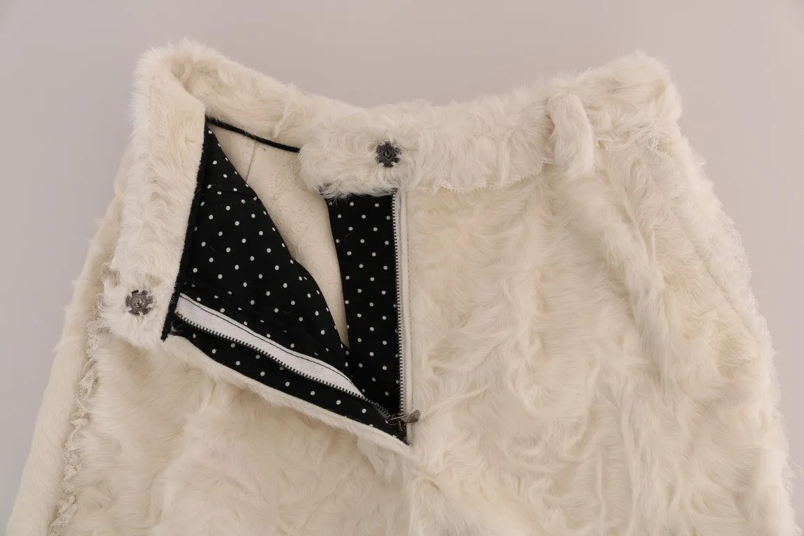 White Xiangao Lamb Fur Cropped Pants