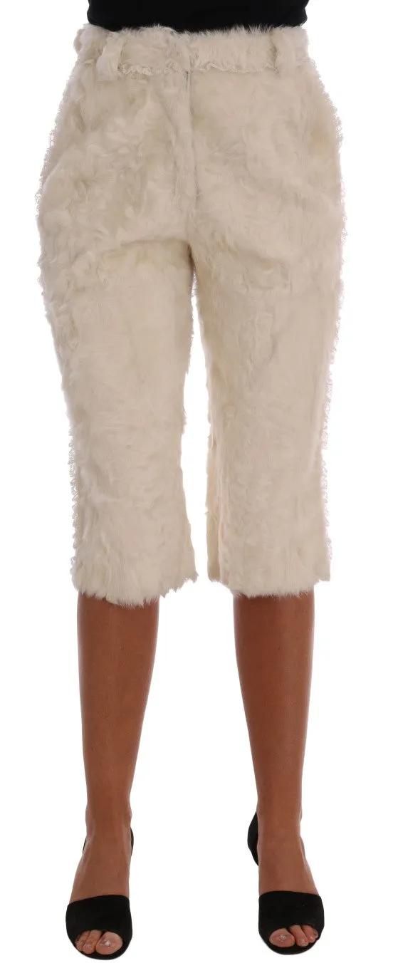White Xiangao Lamb Fur Cropped Pants