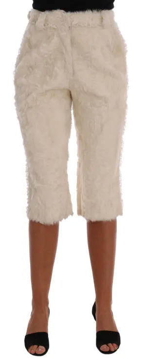 White Xiangao Lamb Fur Cropped Pants