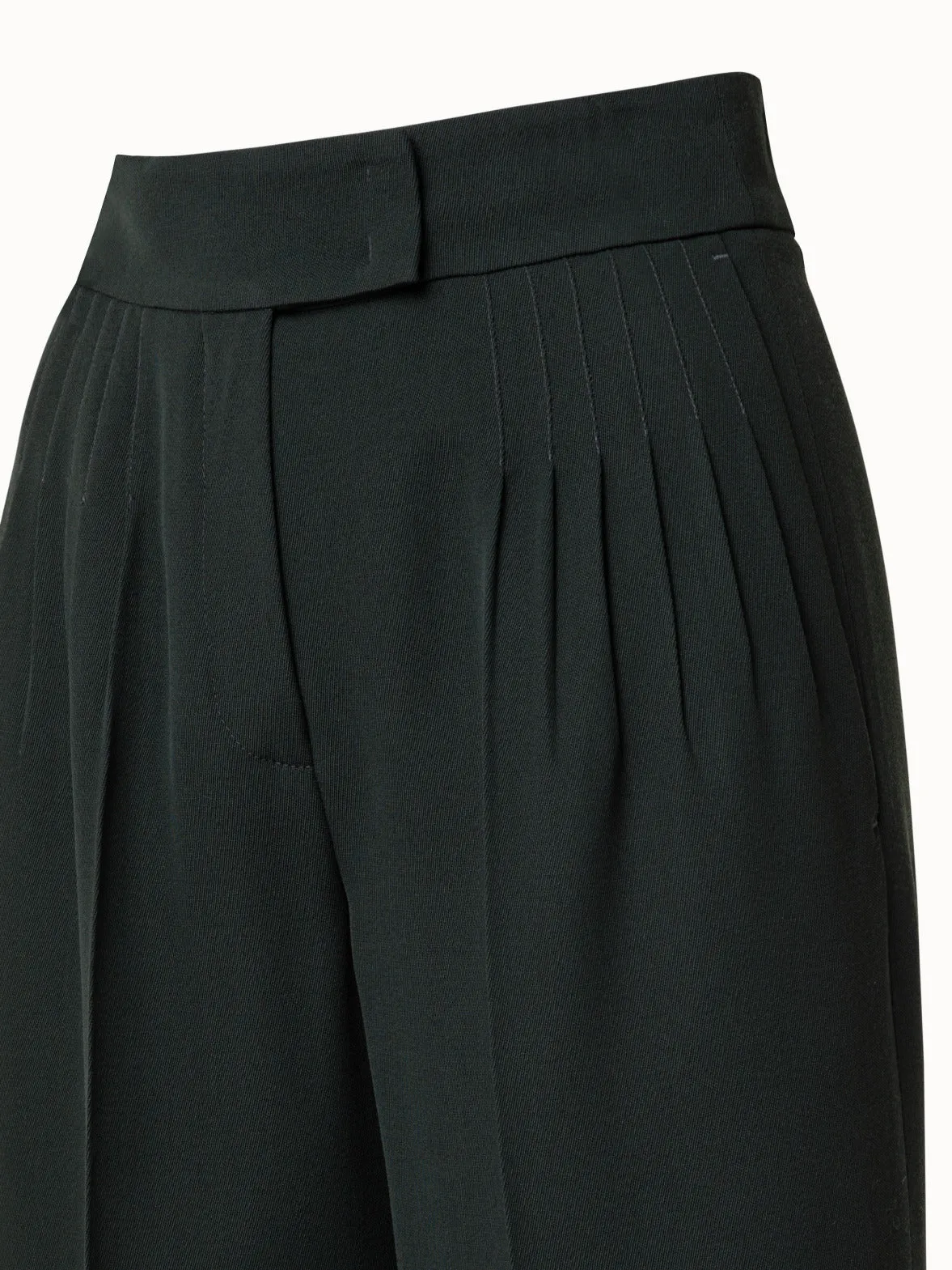 Wide Pleated Wool Gabardine Pants