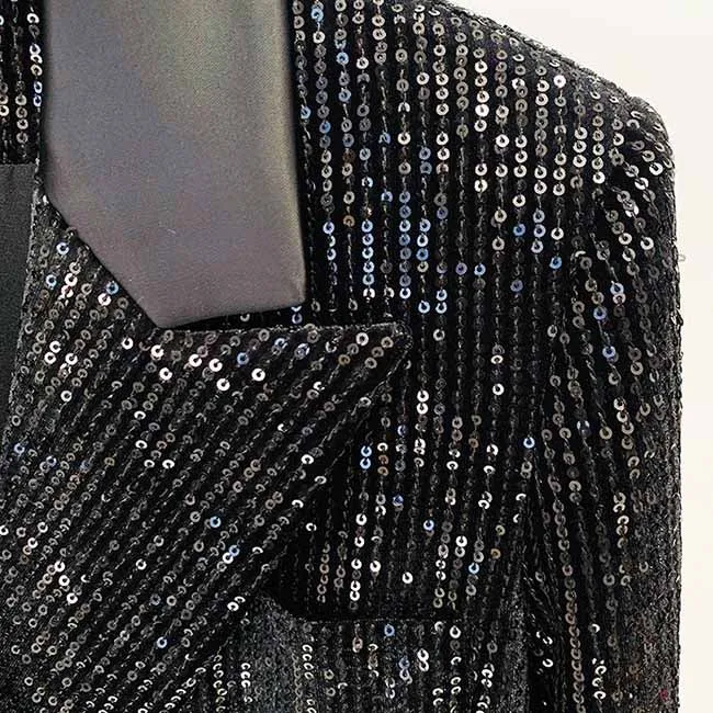 Women Black Sequinned fitted Blazer   Mid-High Rise Flare Trousers Suit Pantsuit