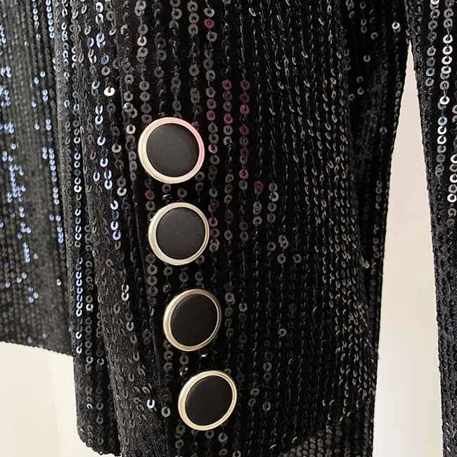 Women Black Sequinned fitted Blazer   Mid-High Rise Flare Trousers Suit Pantsuit
