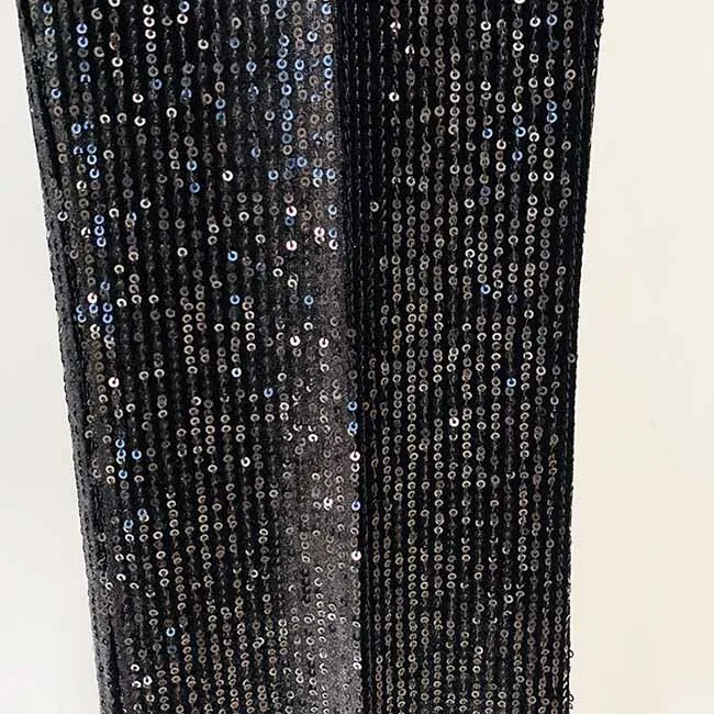 Women Black Sequinned fitted Blazer   Mid-High Rise Flare Trousers Suit Pantsuit
