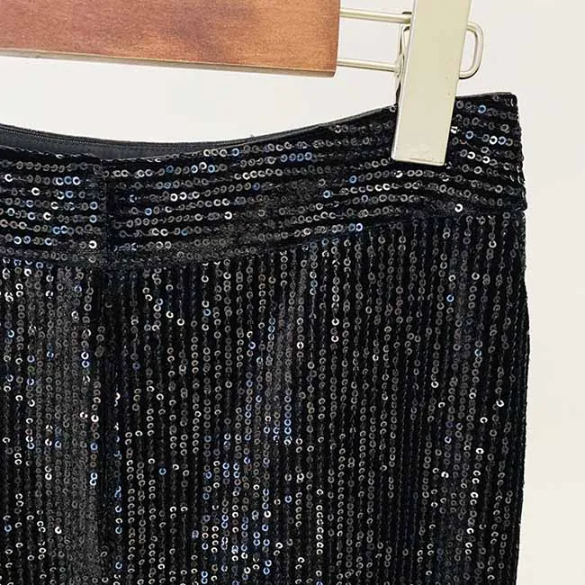 Women Black Sequinned fitted Blazer   Mid-High Rise Flare Trousers Suit Pantsuit