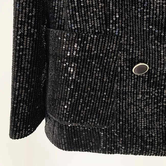 Women Black Sequinned fitted Blazer   Mid-High Rise Flare Trousers Suit Pantsuit