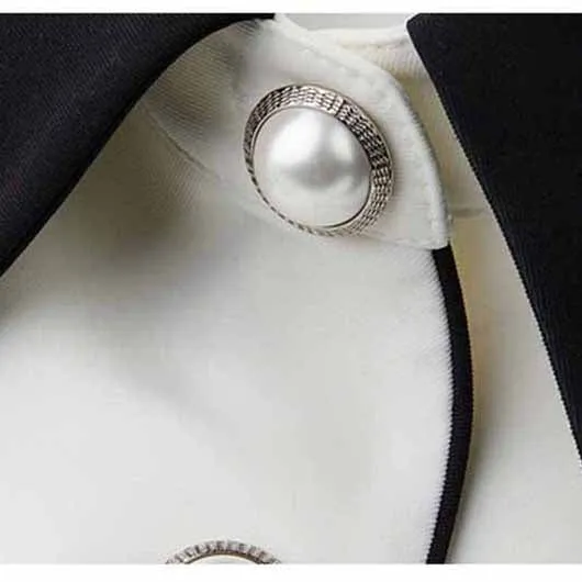 Women's Black Collar Fitted White Blazer Jacket