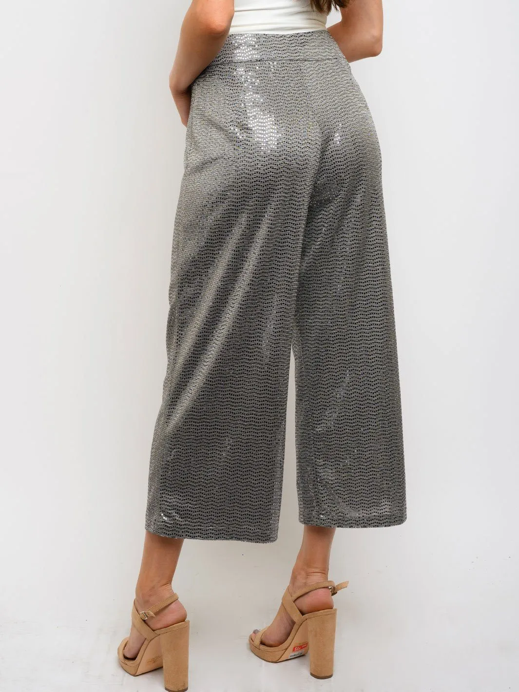 WOMEN'S CROP BELL LEG SEQUINS PANTS
