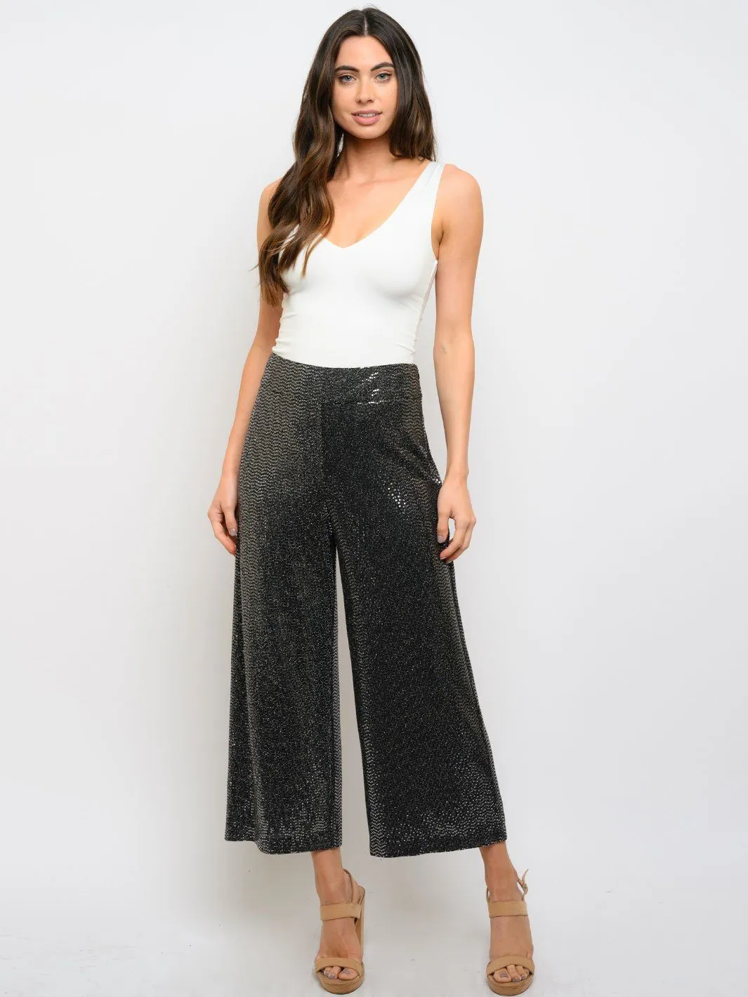 WOMEN'S CROP BELL LEG SEQUINS PANTS