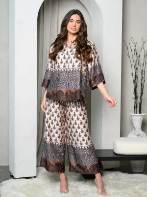 WOMEN'S ELASTIC WAIST WIDE LEG MULTI PRINT PANTS