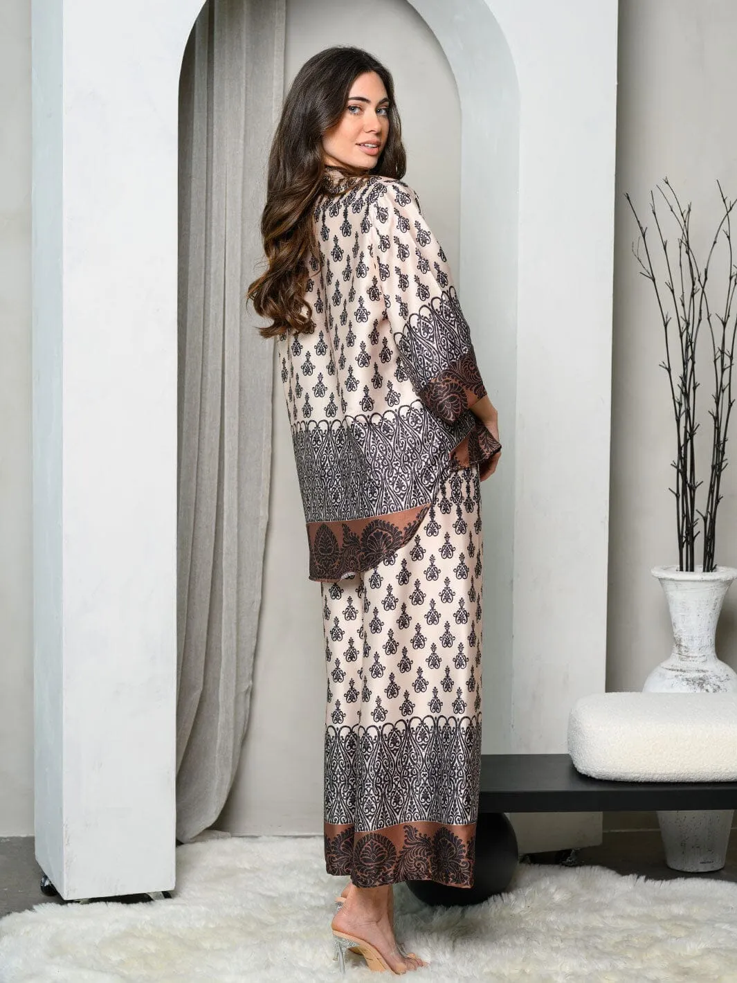 WOMEN'S ELASTIC WAIST WIDE LEG MULTI PRINT PANTS