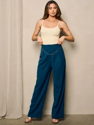 WOMEN'S HIGH WAIST BUTTON CLOSURE WIDE LEG PANTS