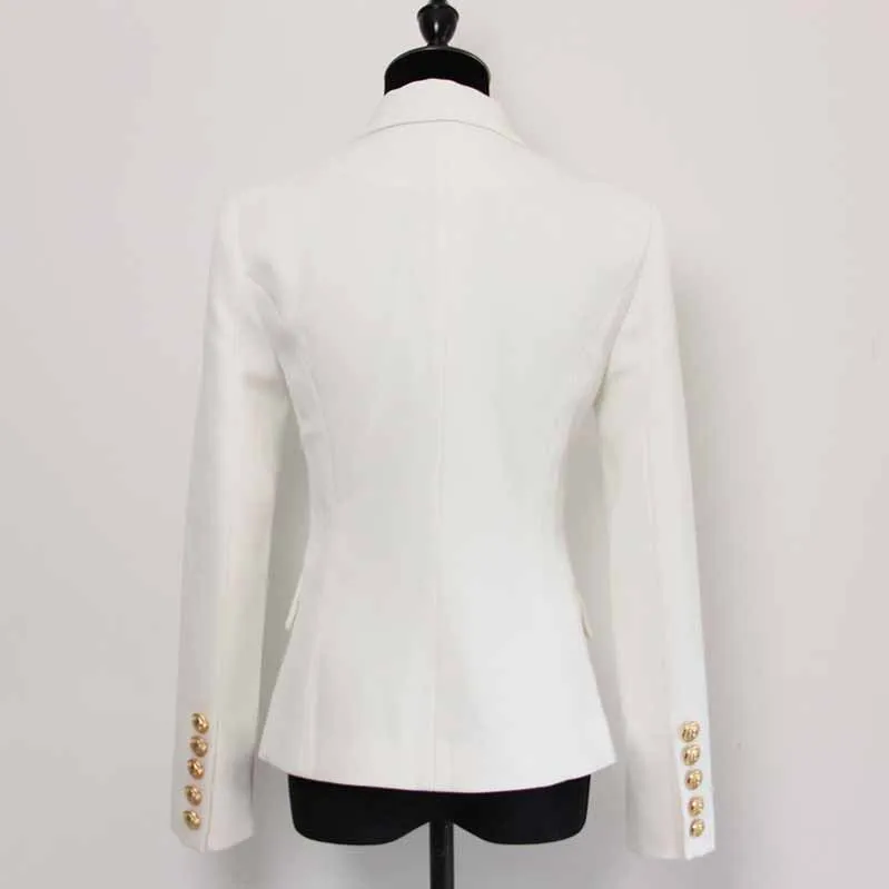 Women's Luxury Fitted Blazer Golden Lion Buttons Coat White Color