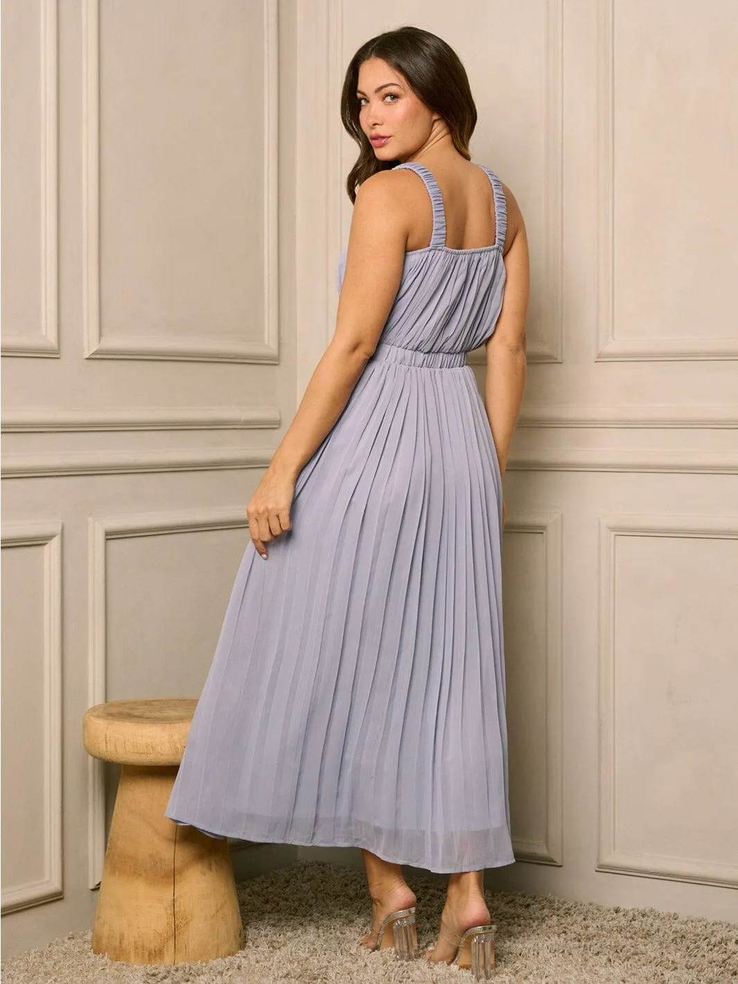 WOMEN'S SLEEVELESS ELASTIC WAIST PLEATED MAXI DRESS