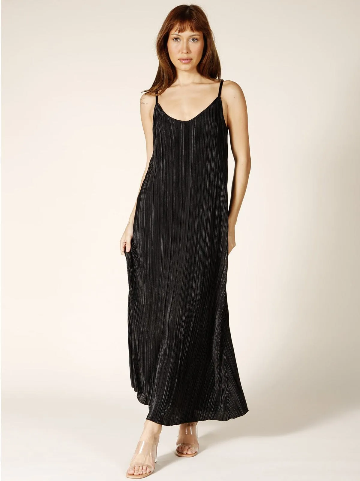 WOMEN'S SLEEVELESS PLEATED TUNIC MAXI DRESS