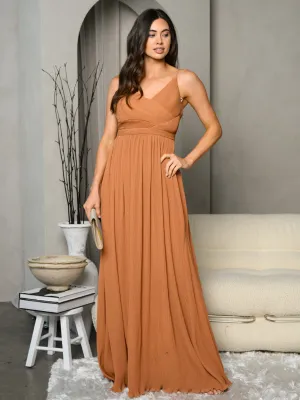 WOMEN'S SLEEVELESS PLEATS DETAILED CROSS OVER MAXI DRESS