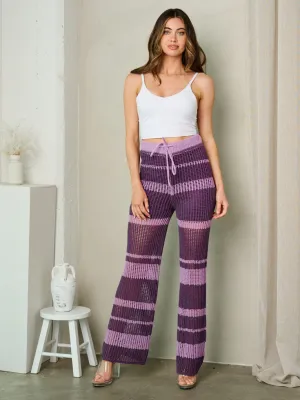 WOMEN'S WIDE LEG SELF TIE KNIT PANTS