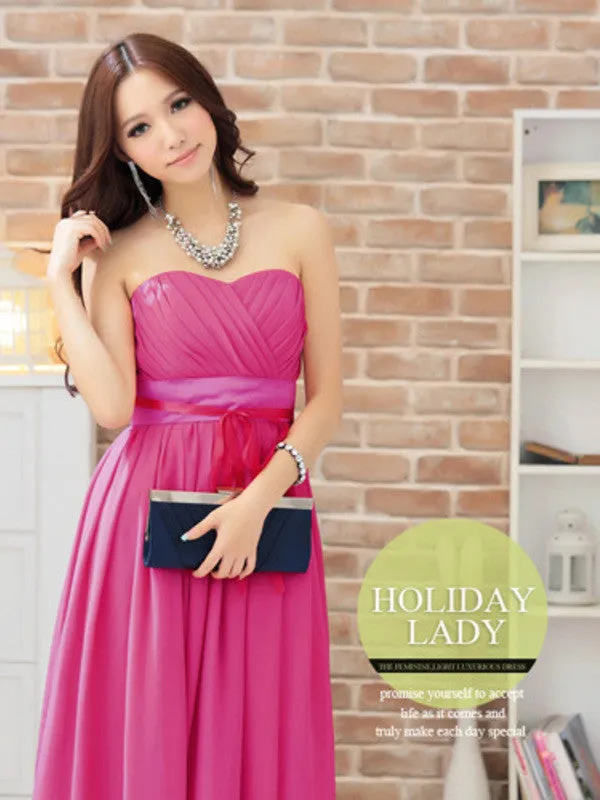 wrapped ribbon bow long dress