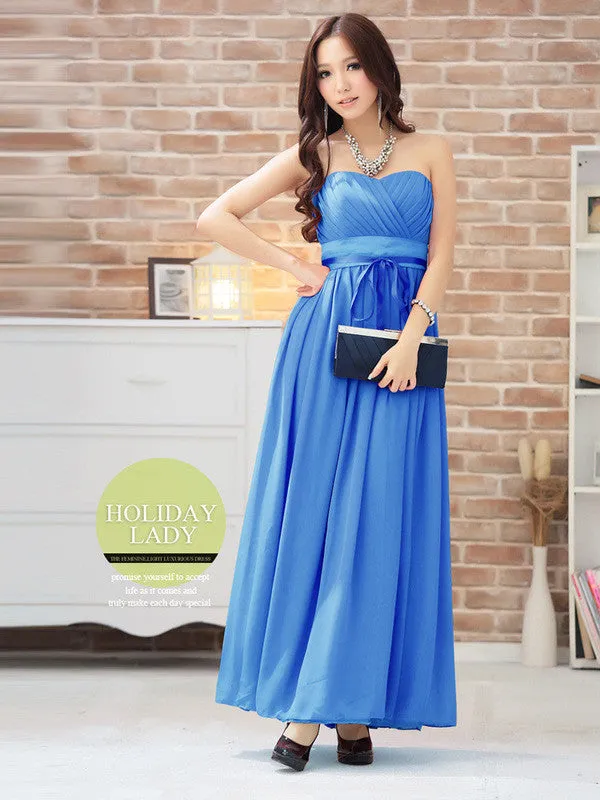 wrapped ribbon bow long dress