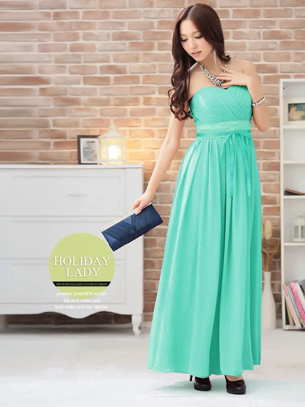 wrapped ribbon bow long dress