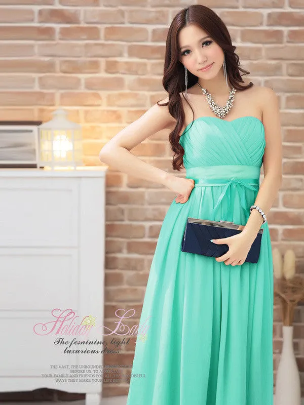 wrapped ribbon bow long dress