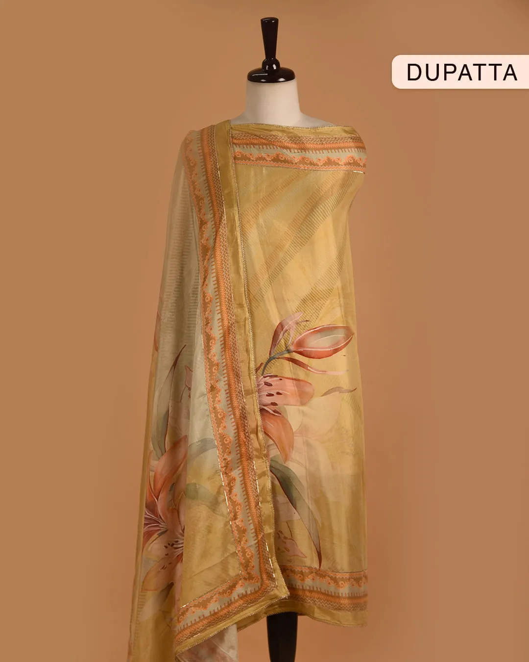 Yellow Muslin Printed With Embroidery Unstitched Suit Fabric Set With Muslin Embroidered Dupatta