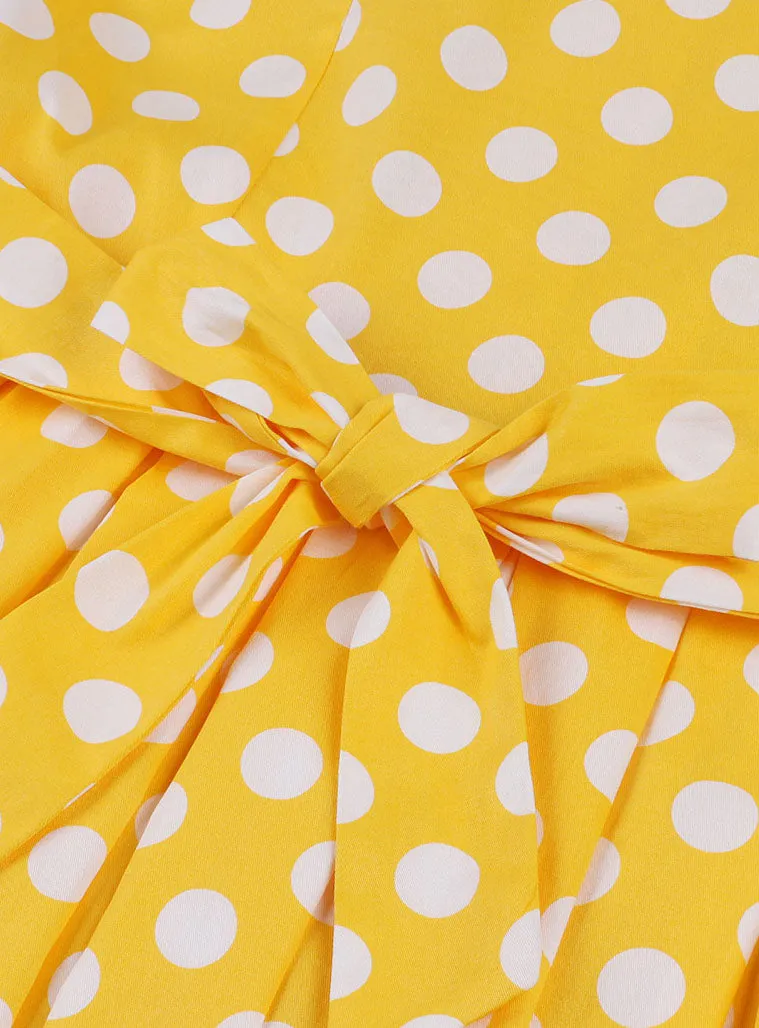 Yellow Polka Dots V Neck 1950S Vintage Belle Style Swing Dress