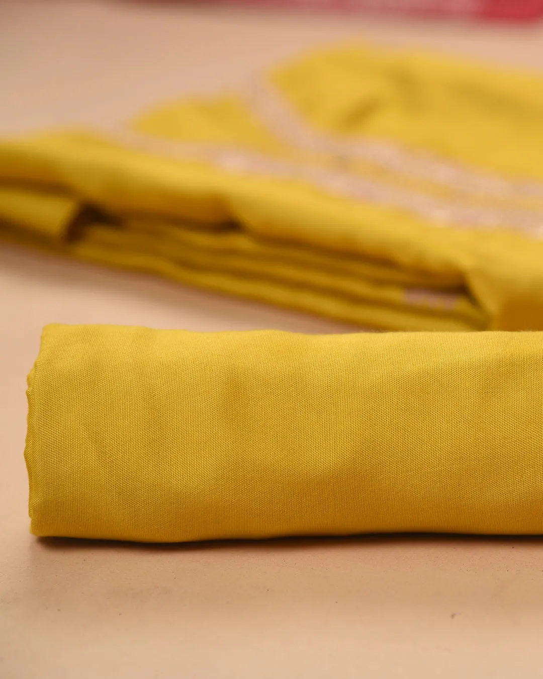 Yellow Silk Viscose Blend Embroidered Unstitched Suit Fabric Set With Organza Woven With Printed Dupatta