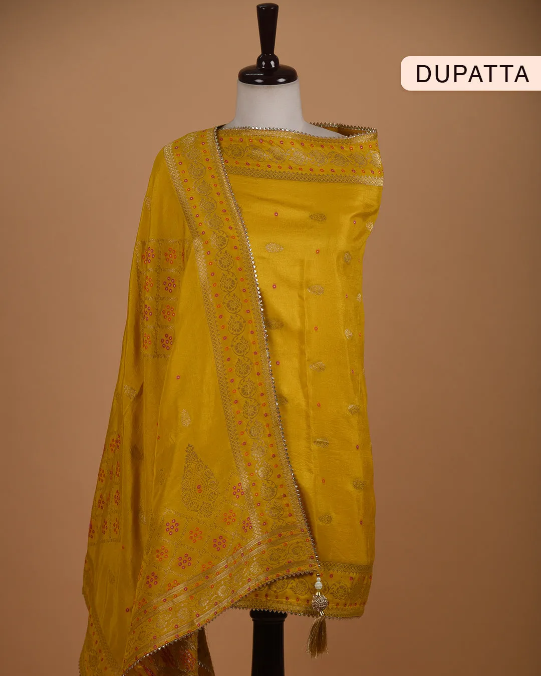 Yellow Silk Viscose Blend Embroidered Unstitched Suit Fabric Set With Silk Viscose Woven Dupatta