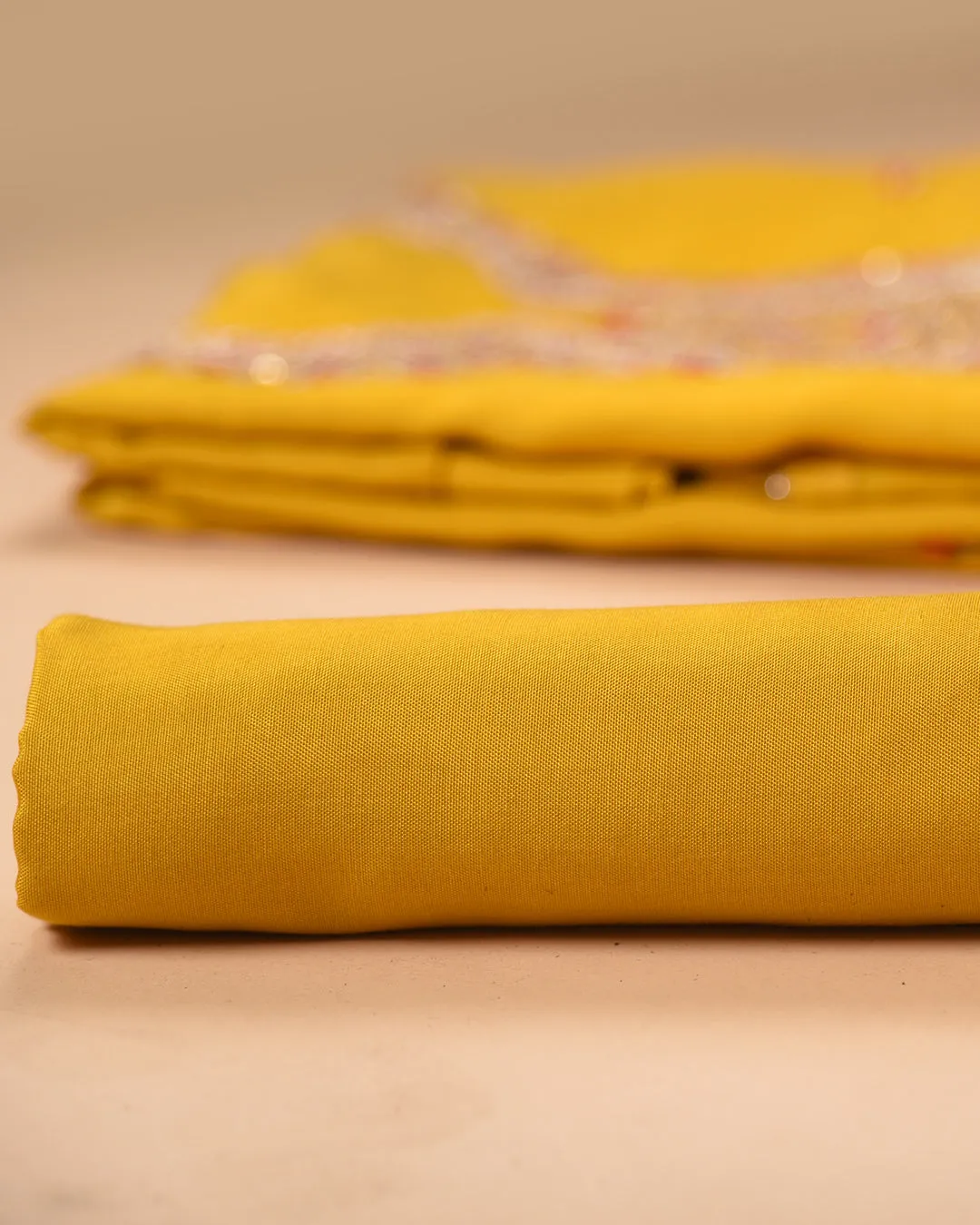 Yellow Silk Viscose Blend Embroidered Unstitched Suit Fabric Set With Silk Viscose Woven Dupatta
