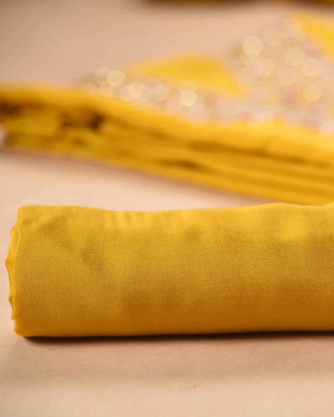 Yellow Silk Viscose Blend Hand Embellished Unstitched Suit Fabric Set With Silk Viscose Blend Banarasi Woven Dupatta