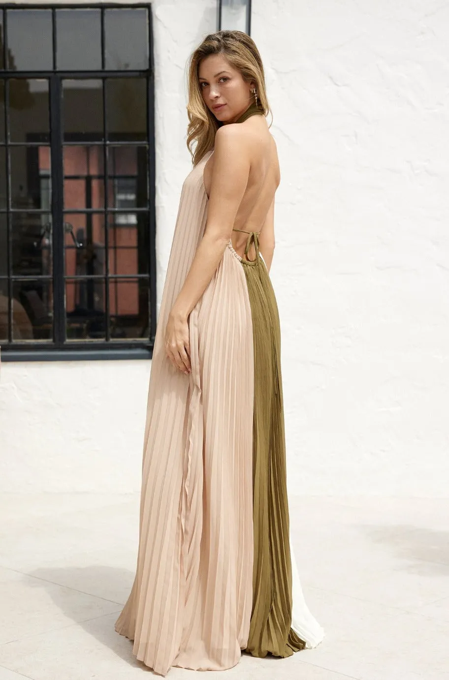 Zuna Color Block Pleated Dress